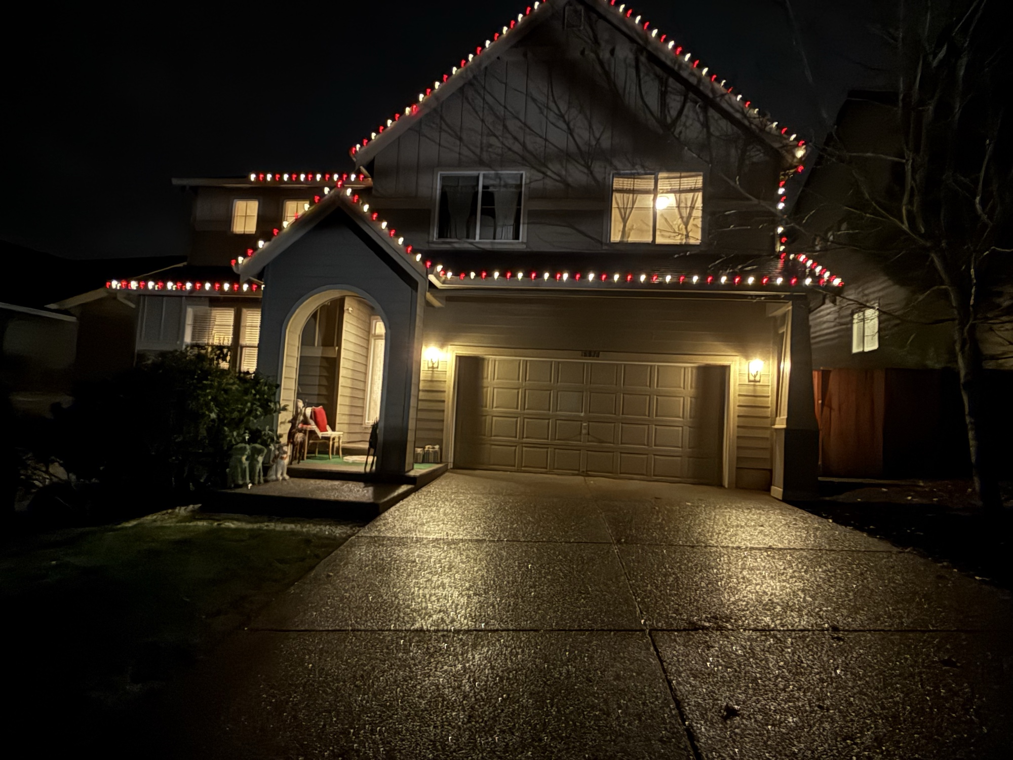 Night shot of house exterior with clean fascia and gutters